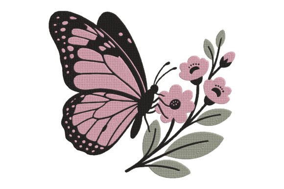 Pink Butterfly with Flowers